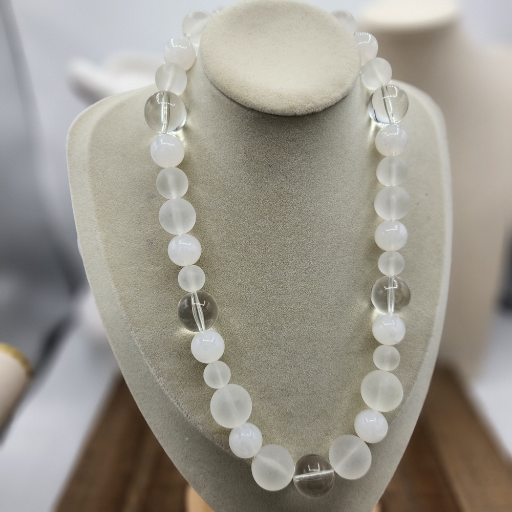 New! Vintage Clear & Frosted Beaded Necklace • Lucite • No Exposed Metal